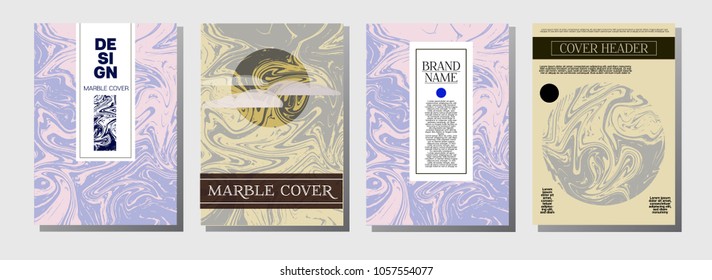 Purple Blue Marble Ink Texture Cover Collection. A4 Vector Liquid Paint Fashion Magazine Design. Ebru Ink Wash Glamour VIP Package Background Corporate Identity Marble Ink Texture Cover, Paper.