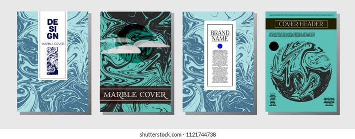 Purple Blue Marble Ink Texture Cover Collection. A4 Vector Liquid Paint Fashion Magazine Design. Ebru Ink Wash Elegant VIP Package Background. Abstract Corporate Identity Marble Ink Texture Cover.