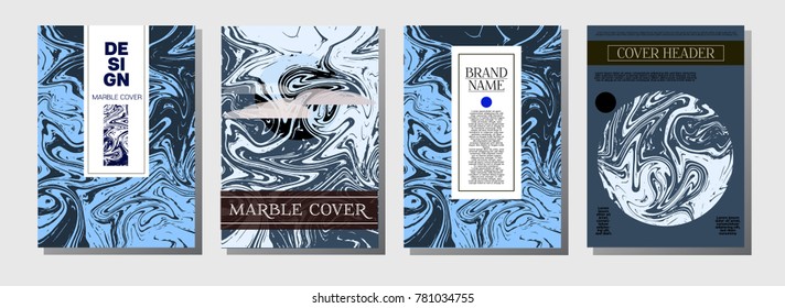 Purple Blue Marble Ink Texture Cover Collection. A4 Vector Liquid Paint Fashion Magazine Design. Ebru Ink Wash Tropical Package Background. Futuristic Stone Marble Ink Texture Cover.