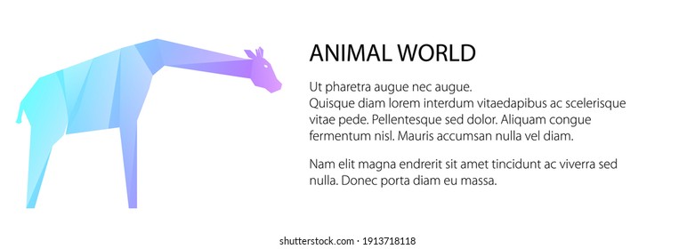 Pancarta de la jirafa de gradiente multicolor púrpura y azul, concepto del mundo animal, ilustración vectorial