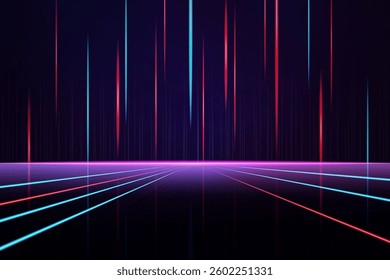 Purple and blue neon light rays. Vector retro futuristic background