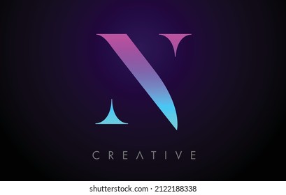 Purple Blue Neon N Letter Logo Design Concept with Minimalist Style and Serif Font Vector. N Letter in blue  purple gradient Vector Illustration.