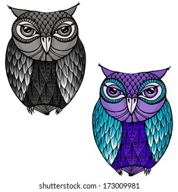 purple and blue owl - Illustration