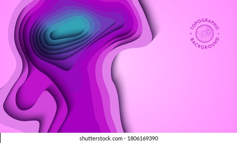 Fondo degradado de papercut azul púrpura. 3.º corte vectorial de arte. Onda de color de la artesanía de papel con forma fluida. Diseño de mapas topográficos con formas geométricas creativas de tallado. Forma líquida de agua o de mar.