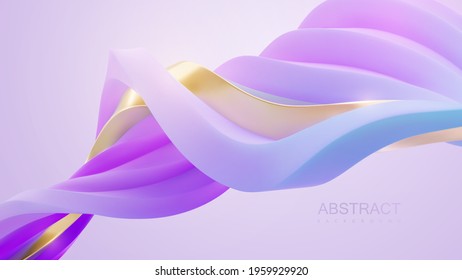 Purple and blue pastel colors wave. Vector 3d illustration. Abstract background with twisted strokes. Intertwined streaming stripes. Curvy ribbons. Minimalist decoration for banner or cover design.