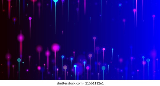 Purple Blue Pink Abstract Background. Vivid Light Nodes Elements. Network Technology Banner. Big Data Artificial Intelligence Ethernet Technology Wallpaper. Social Science Fiber Optics Light Pins.