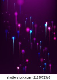 Purple Blue Pink Abstract Background. Artificial Intelligence Big Data Internet Technology Wallpaper. Network Technology Banner. Vivid Light Rays Particles. Social Science Fiber Optics Light Pins.