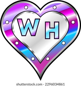 Purple, blue, pink and white metallic heart with letters W and H, shiny vector illustration, amazing love, passion and happiness vector, illustration for valentine couple. God is good!