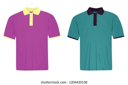Purple and blue polo t shirt.  different color collar. vector illustration,