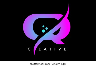 Purple Blue Q Letter Logo Design with Elegant Creative Swoosh and Dots Vector. Modern Trendy Q letter icon with Curved line cut and minimalist Look Vector Illustration.