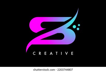 Purple Blue S Letter Logo Design with Elegant Creative Swoosh and Dots Vector. Modern Trendy S letter icon with Curved line cut and minimalist Look Vector Illustration.