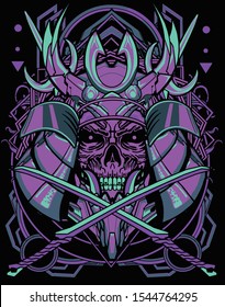 purple blue samurai robot warrior modern sacred geometry for poster and t shirt design