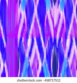 Purple and blue seamless Ikat Pattern. Abstract  background for textile design, wallpaper, surface textures, wrapping paper.