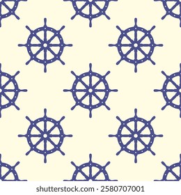 Purple blue ship steering wheels isolated on white background. Monochrome nautical seamless pattern. Vector simple flat graphic illustration. Texture