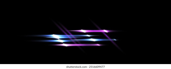Purple blue sparkling Parallel lines, Neon laser beam. Vector speed light ray, Glowing explosions of Flash light. Futuristic design elements, eps isolated on transparent background. 