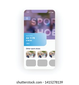 Purple and blue sport shoes online shopping UI, UX, GUI screen for mobile apps design. Modern responsive user interface design of mobile applications including e-shop screen