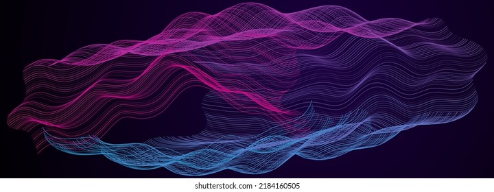 Purple Blue Tech Wave Vector Background. Digital Network. Future Space Lines Concept. Dynamic Wave Flow. Scifi Wavy Wallpaper. Cyber Space. Energy Backdrop