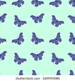 purple blue tropical butterflies seamless pattern background