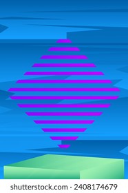 Purple, Blue and Turquoise mockup product display. Vector 3D cylinder pedestal podium. Stage showcase scene.