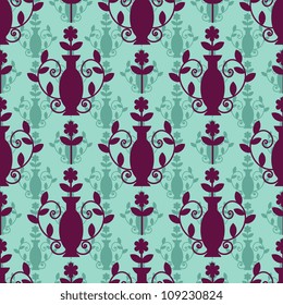 Purple and blue two layered damask seamless pattern