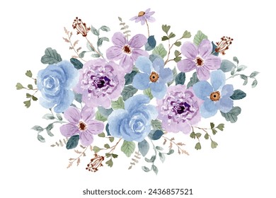 purple blue watercolor floral bouquet