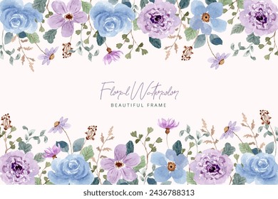 purple blue watercolor floral frame