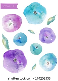 Purple and Blue Watercolor Floral Vector