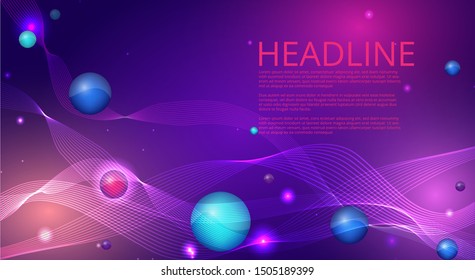 Purple blue wavy simple futuristic shiny background decoration, with primitives, supremacist and open space for text, vector illustration for web and print 