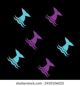 purple and blue whale sticker with its tail visible in the water