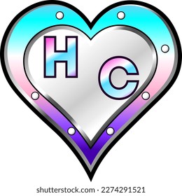 Purple, blue and white metallic heart with initial letters H and C, shiny vector illustration, amazing love, passion and happiness vector, illustration for valentine couple. God is good!