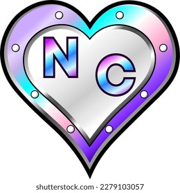 Purple, blue and white metallic heart with letters N and C, shiny vector illustration, amazing love, passion and happiness vector, illustration for valentine couple. God is good!