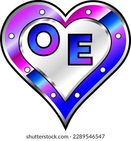 Purple, blue and white metallic heart with letters O and E, shiny vector illustration, amazing love, passion and happiness vector, illustration for valentine couple. God is good!