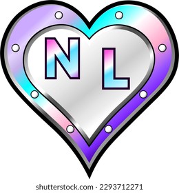 Purple, blue and white metallic heart with letters N and L, shiny vector illustration, amazing love, passion and happiness vector, illustration for valentine couple. God is good!