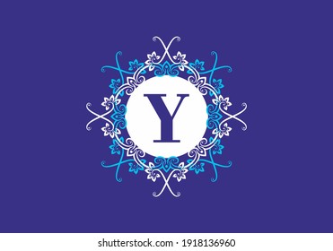 Purple blue white of Y initial letter in classic frame design