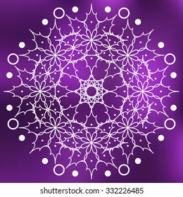 Purple blurred background. Mandala circle ornament. Vector illustration