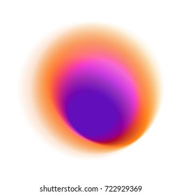  Purple blurred hole pattern. Orange radial spot with round red colored texture. Pink gradient circle isolated on white background. 
