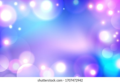 Purple bokeh background. Soft blur pink light effect galaxy wallpaper. Abstract background bokeh blurred. Shiny bokeh light effect. Vector illustration.