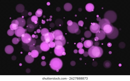 Paarse bokeh achtergrond met zachte gloeiende cirkels op donkere achtergrond. Zacht lichteffect met gladde onscherpte, perfect voor feestelijke, abstracte of decoratieve vectorontwerpen.