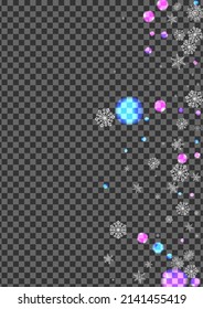 Purple Bokeh Background Transparent Vector. Flake Xmas Design. Pink Beauty. Blue Snowflakes Happy. Celebrate Frame.