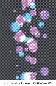 Purple Bokeh Background Transparent Vector. Confetti Magic Texture. Sky Template. Pink Ball Happy Card. Blue Abstract.