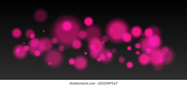 Purple bokeh. Cool light dots with glow and soft edges, floating blur effect on transparent surface for winter, night or calm futuristic visuals.