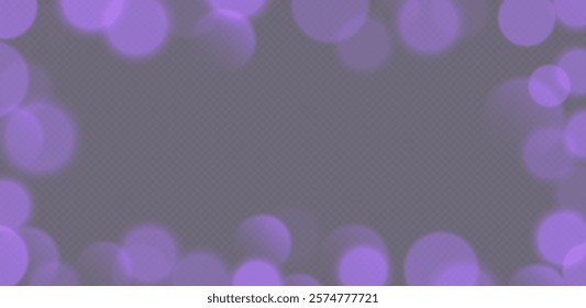 Purple bokeh frame, blurry background, festive decoration.