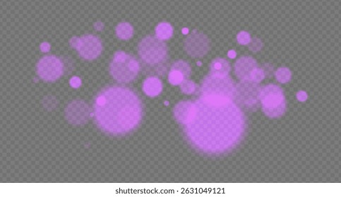 Purple bokeh set icon. Fantasy glow blur spheres on transparent background, dreamy particles with soft edges for mystical or futuristic mood in design.