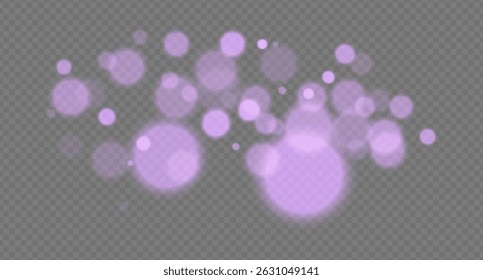 Purple bokeh. Soft golden glow circles with blurred light and smooth gradient on transparent background for festive, cozy or magical projects.