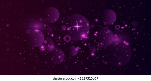 Purple bokeh. Sparkling dust particles and sparks. EPS 10 vector.