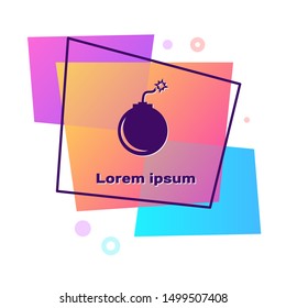 Purple Bomb ready to explode icon isolated on white background. Color rectangle button. Vector Illustration