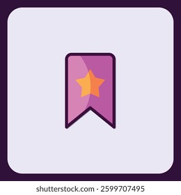 Purple Bookmark Icon with Golden Star: Web Design Element