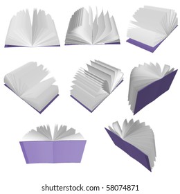 Purple books isolated on white background