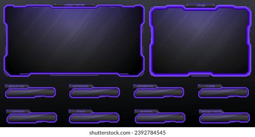 Purple border Live Stream Overlay Webcam Screen Frames and Video Broadcast Infographic Panels for Gaming and Streaming