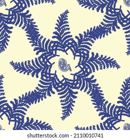 Purple botanical very peri color of the year seamless pattern texture. Colorful trend tone on tone linen texture. Foliage floral fabric effect background. Vector tile.